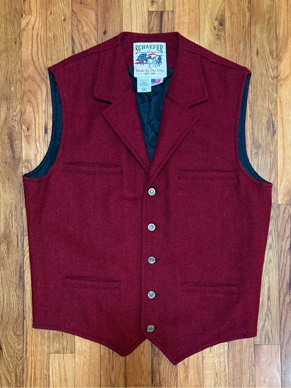 Shaefer Outfitter Men's Wool Vest Western Ranch Wear Size Large Made In USA